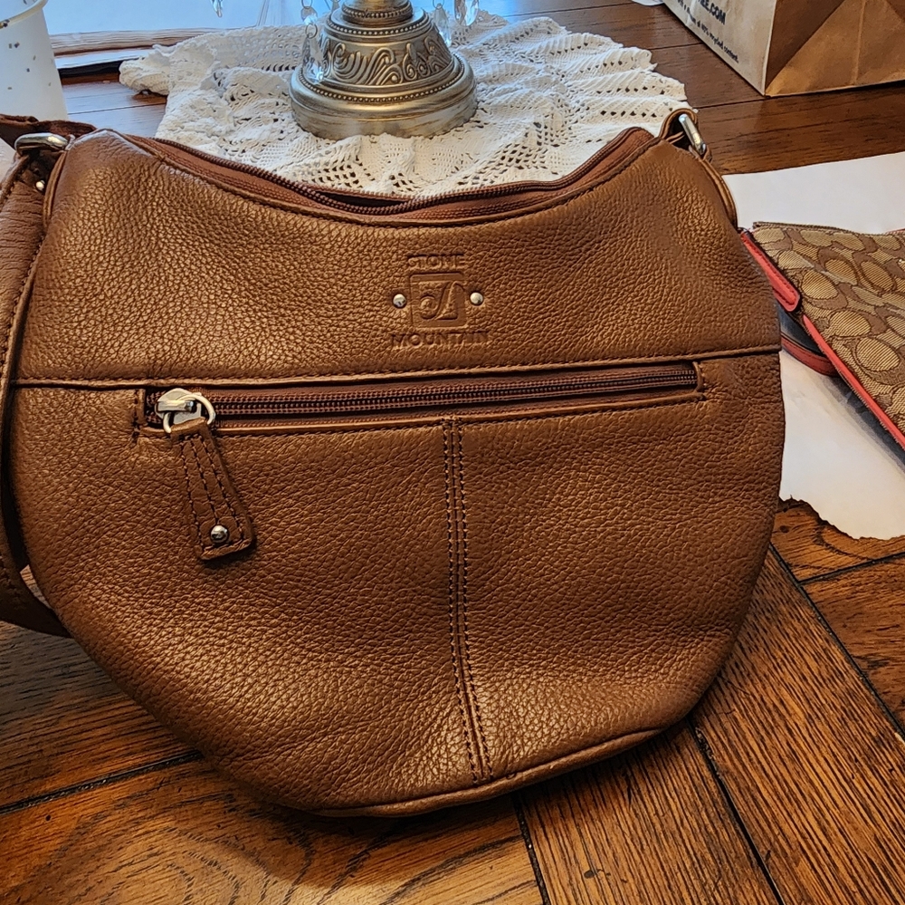Stone mounting cute brown leather purse